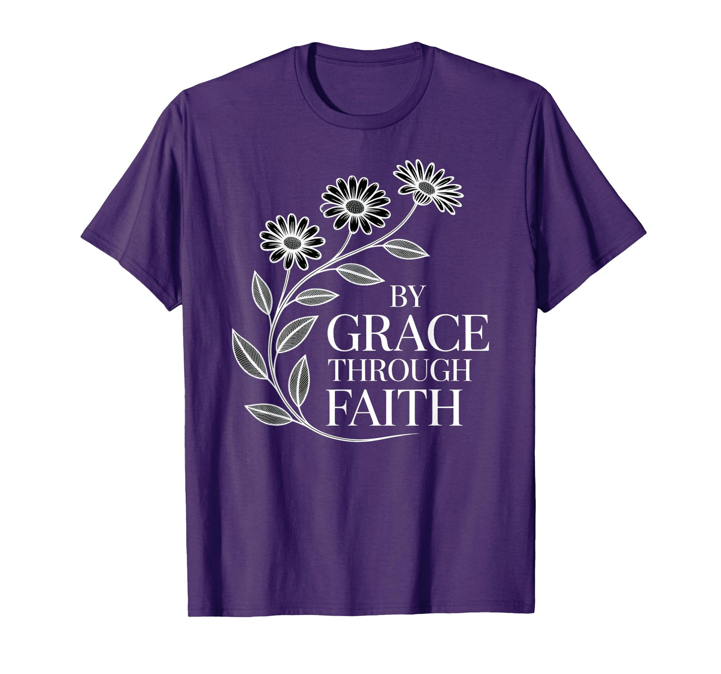 by Grace Through Faith Floral Inspirational Bible Verse T-Shirt