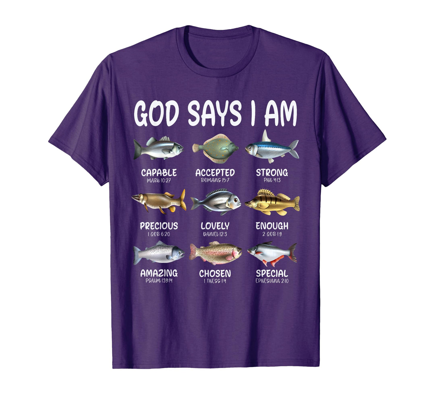 God Says I Am Christian Boys Girls Kids Fishing Fish Graphic T-Shirt