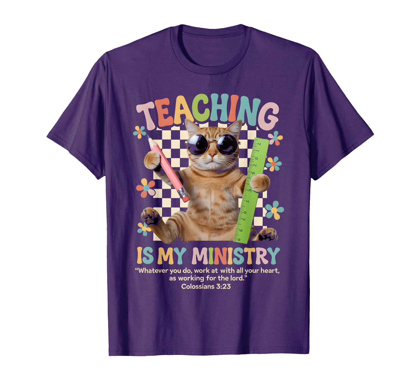 Teaching is My Ministry Cute Cat Retro Bible Verse Design T-Shirt