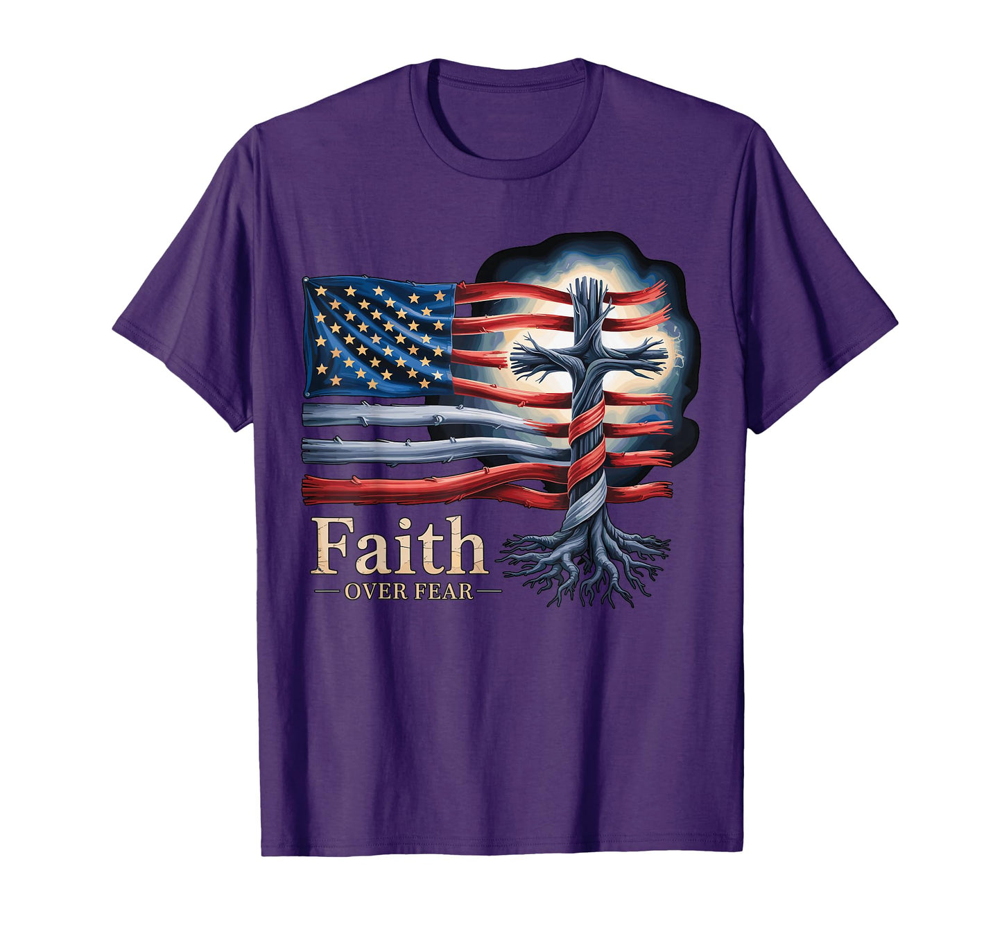 Faith Over Fear Cross USA Flag T-Shirt