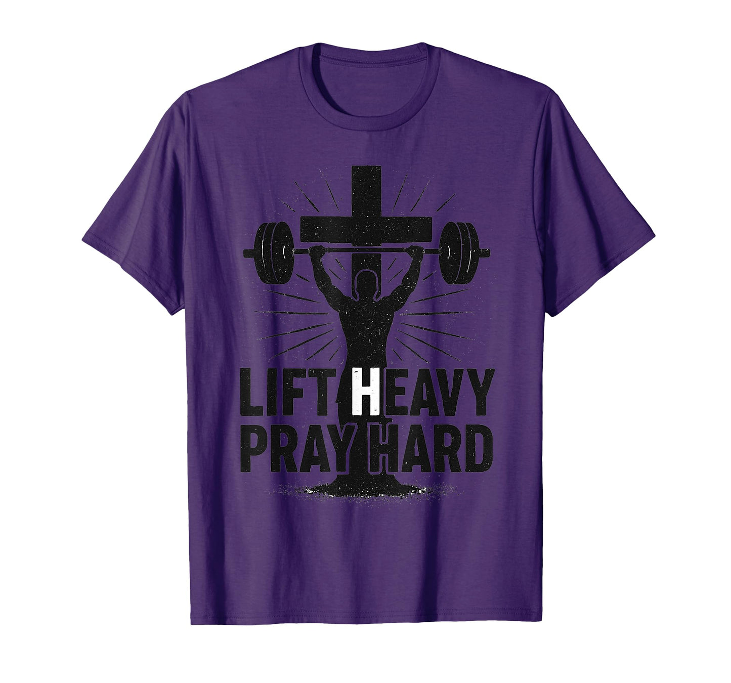 Lift Heavy Pray Hard Gym Workout Cross Religious Christian T-Shirt