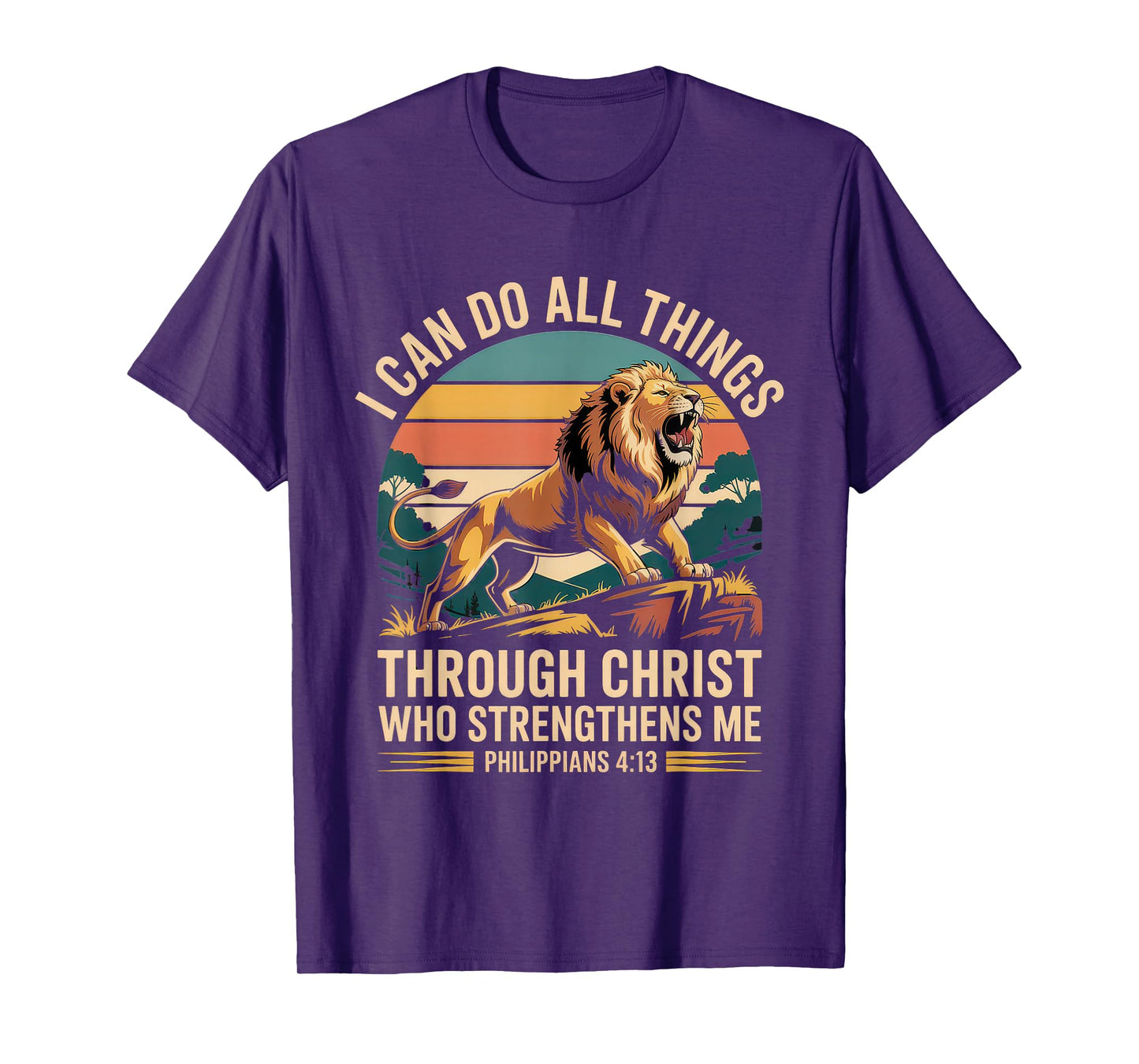 Christian Tshirt Philippians 4:13 Religious Lion Strengthens T-Shirt