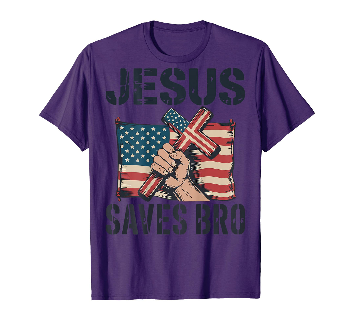 Jesus Save Bro American Flag Christian Patriotic Cross Faith T-Shirt