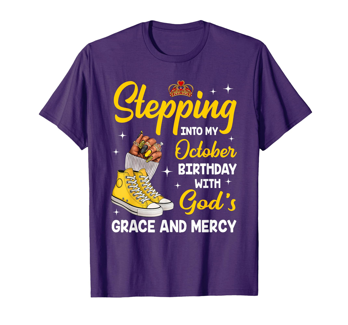 Stepping Into My October Birthday Queen Melanin Afro Woman T-Shirt