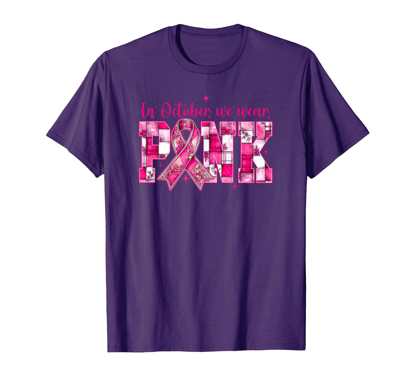 Patchwork Pink October Graphic Tee Breast Cancer Awareness T-Shirt