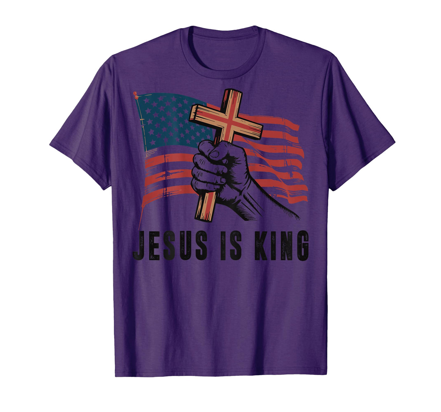 Mens Jesus is King Christian Patriotic Cross American Flag T-Shirt