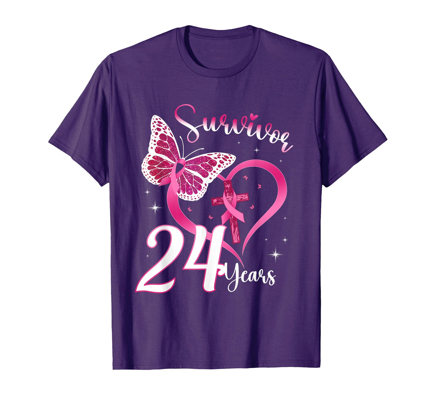 Breast Cancer Survivor Pink Ribbon Butterfly 24 Years Gift T-Shirt