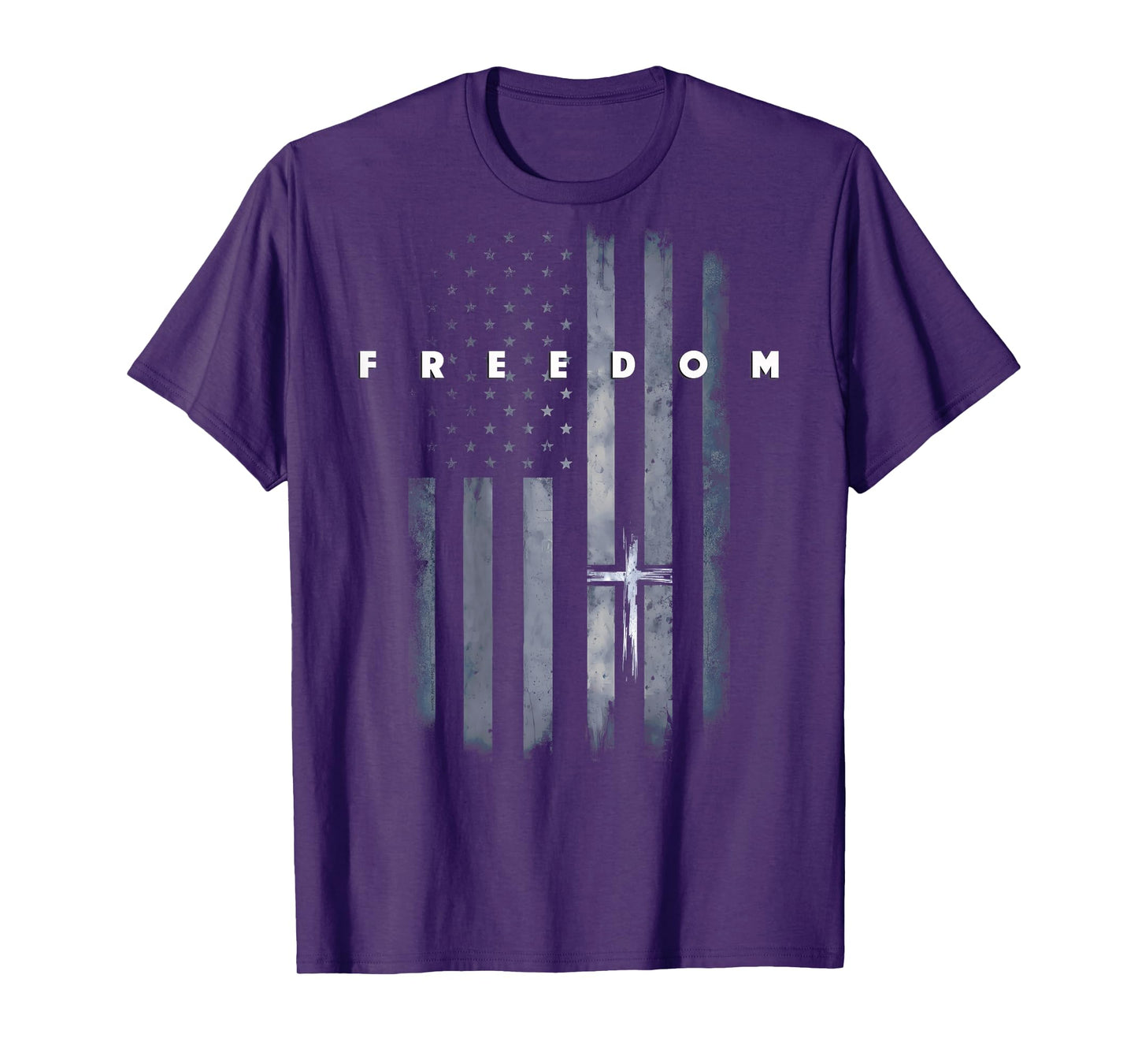 On Back Grunge American Flag and Cross Faith Family Freedom T-Shirt