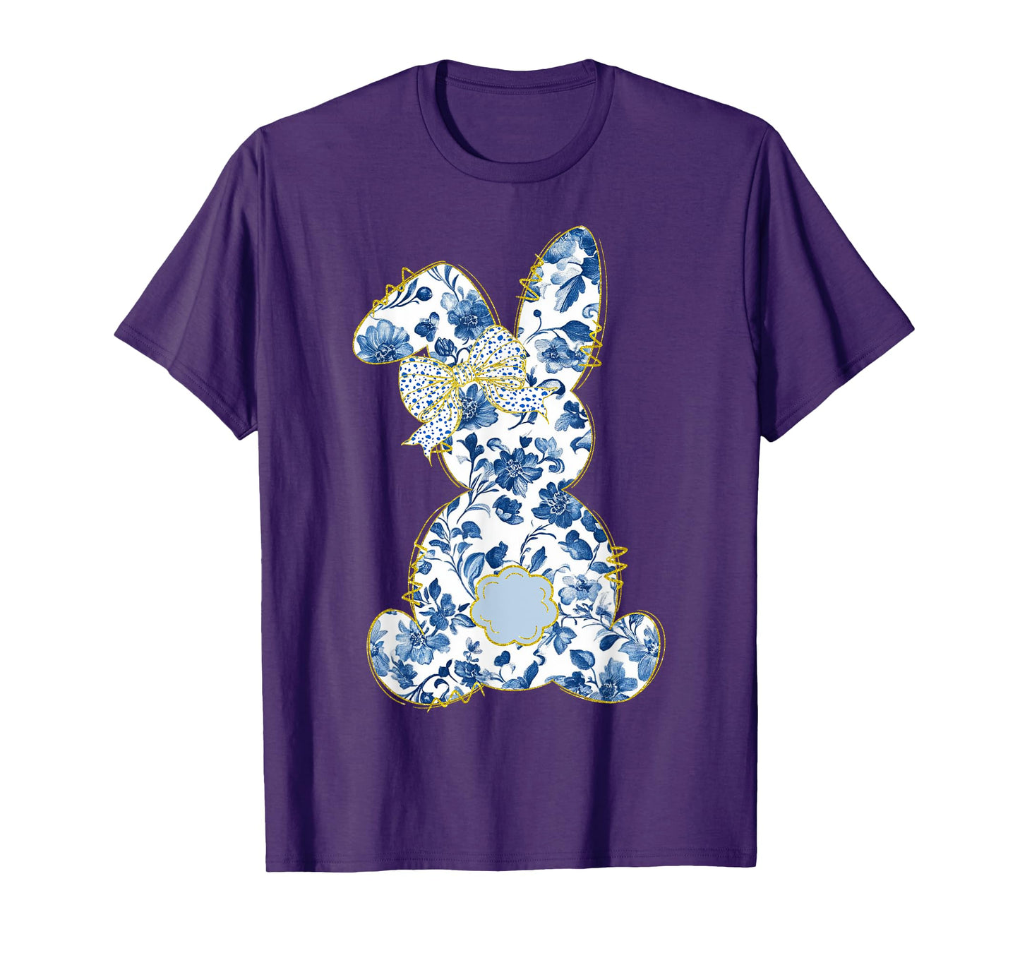 Cute Easter Toile Chinoiserie Blue Floral Bunny Coquette Bow T-Shirt