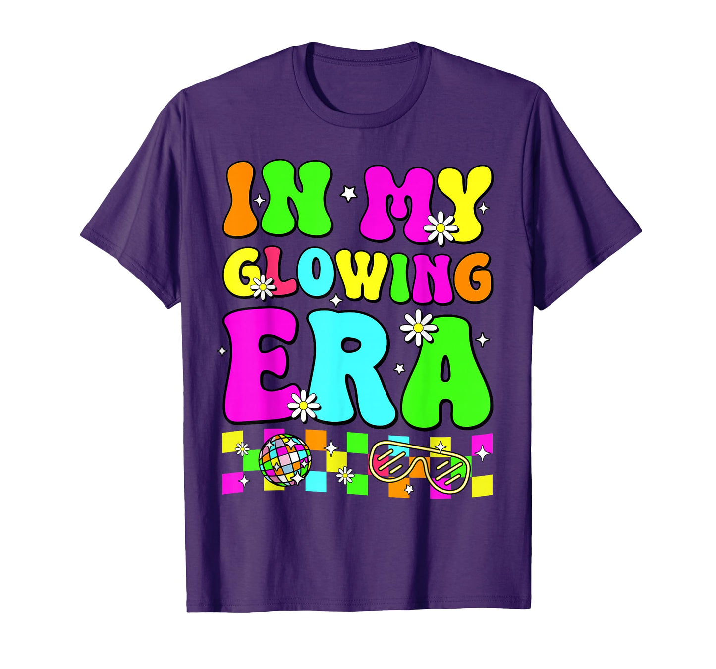 Retro In My Glowing Era Colorful Unisex-Adult T-Shirt, Black, Small, Short Sleeve, Tie-Dye, Cartoon, Casual, SHIRT, All Seasons, Family Gatherings & Holidays