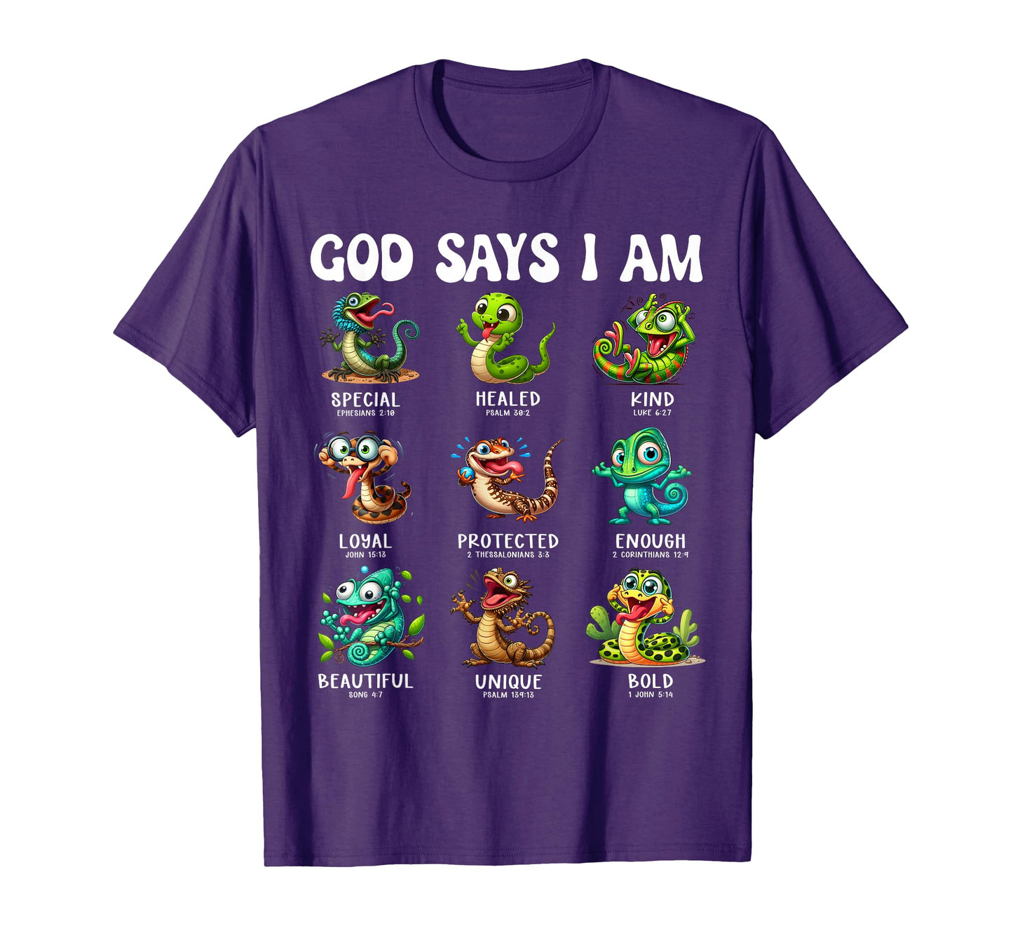 God Says I Am Reptile Scripture Cartoon Bible Design T-Shirt