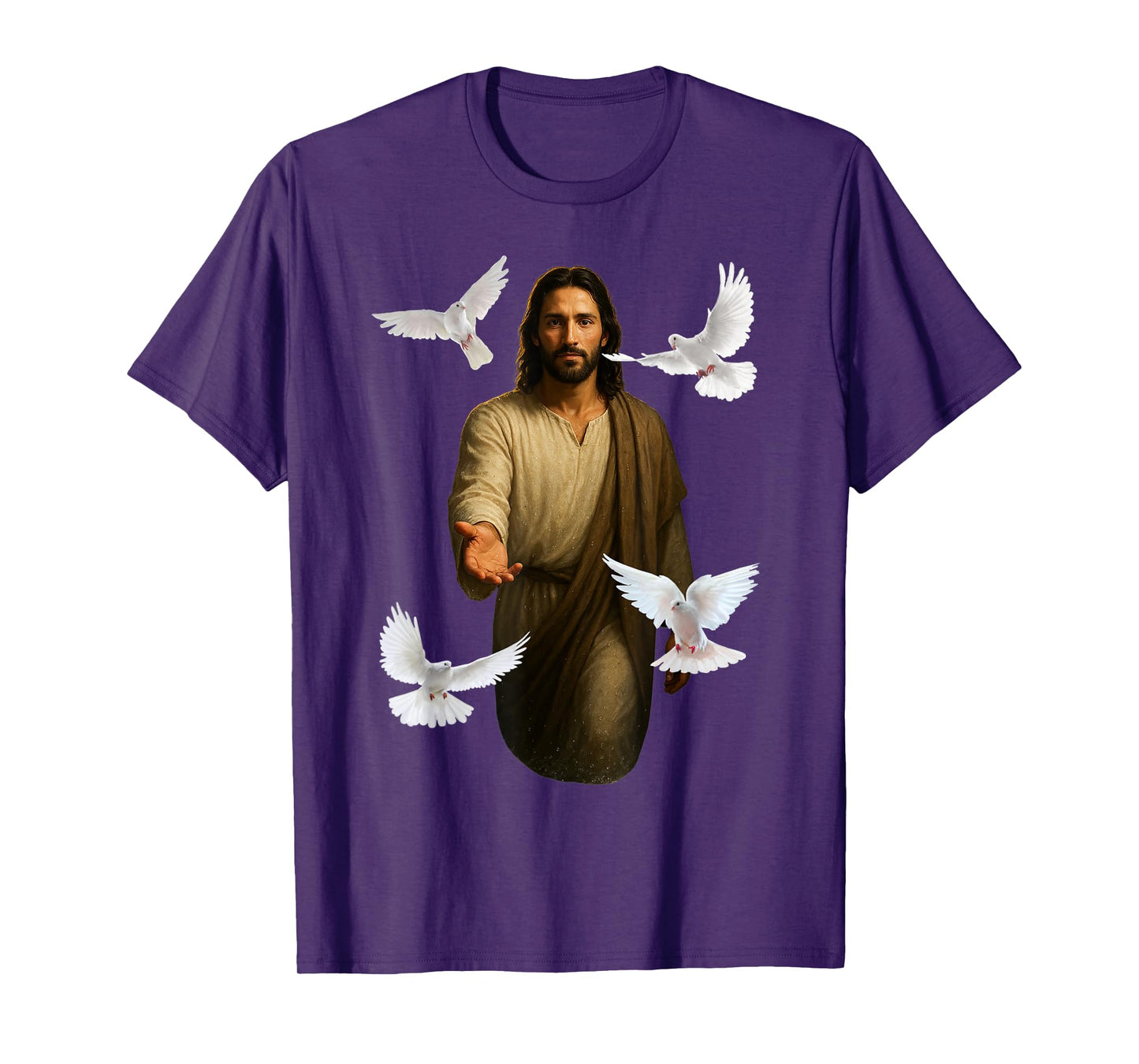 Jesus Walking on Water with White Doves Christian Art Faith T-Shirt