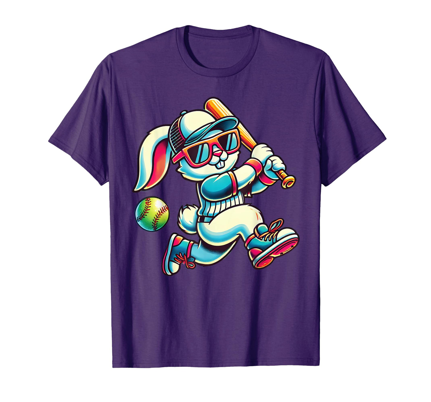 Easter Bunny Playing Softball Girls teen Kid Easter Softball T-Shirt