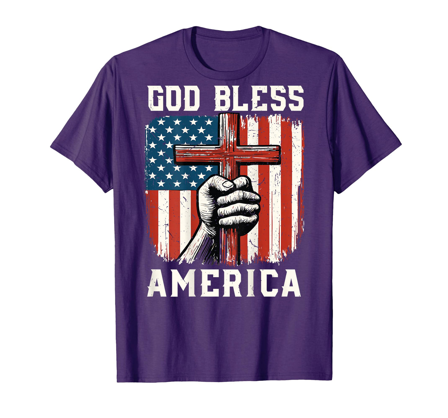 On-Back God Bless America Christian Patriotic Cross USA Flag T-Shirt