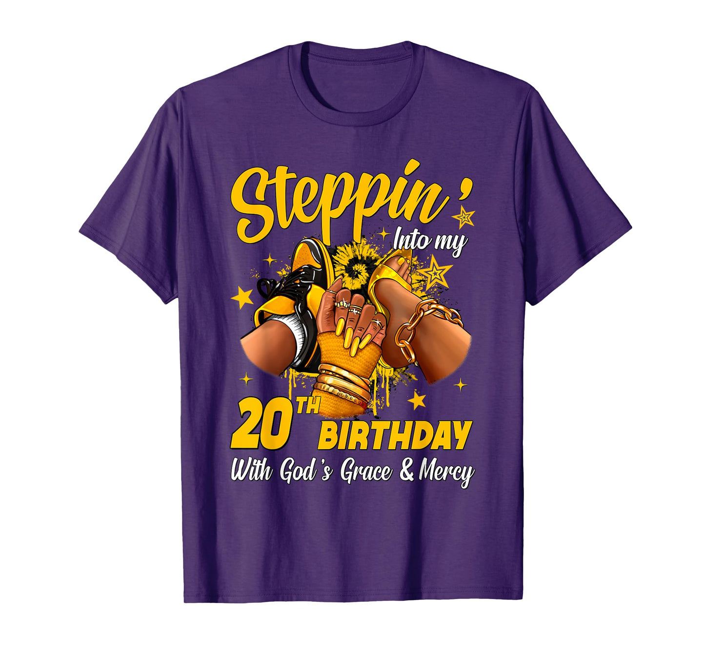 Stepping Into My 20th Birthday Black Woman Sneaker Heel T-Shirt