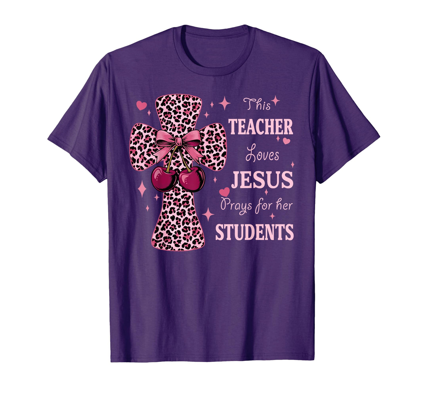 Leopard Cross and Cherry Design for Christian Teachers T-Shirt