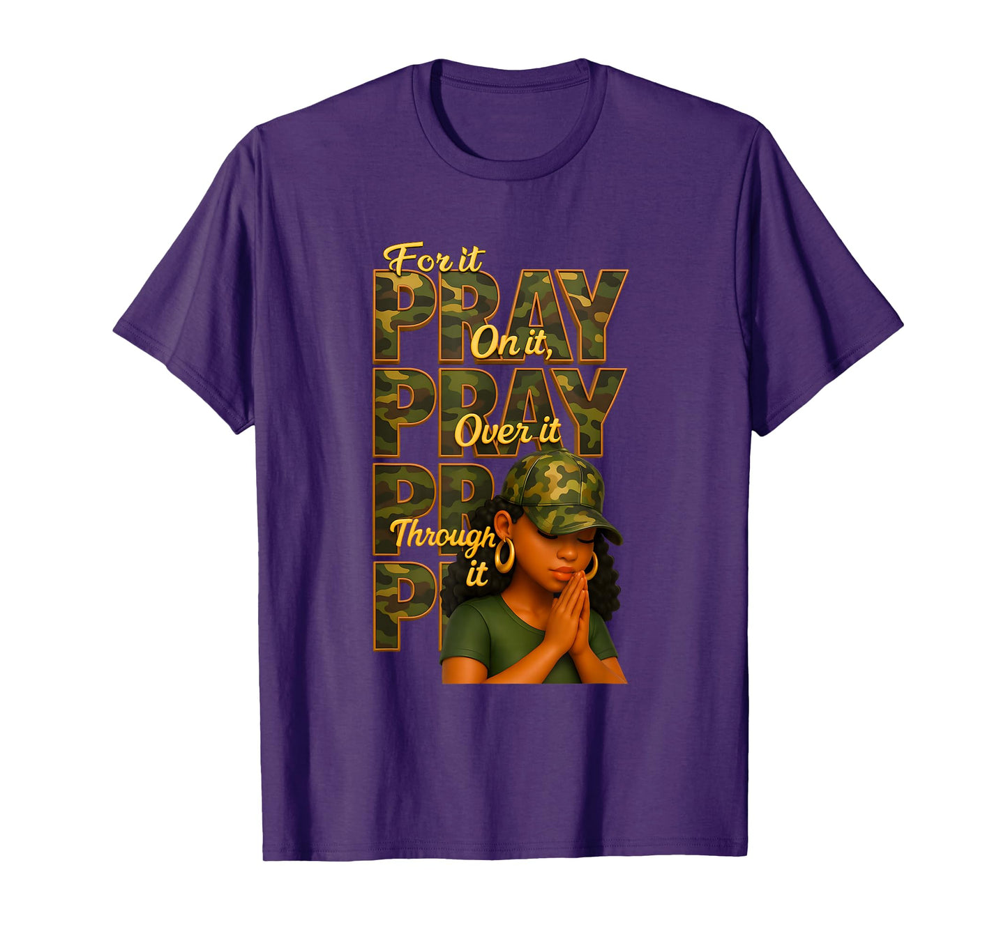 Pray On It Pray Over It Black Woman Afro Christian Sayings T-Shirt