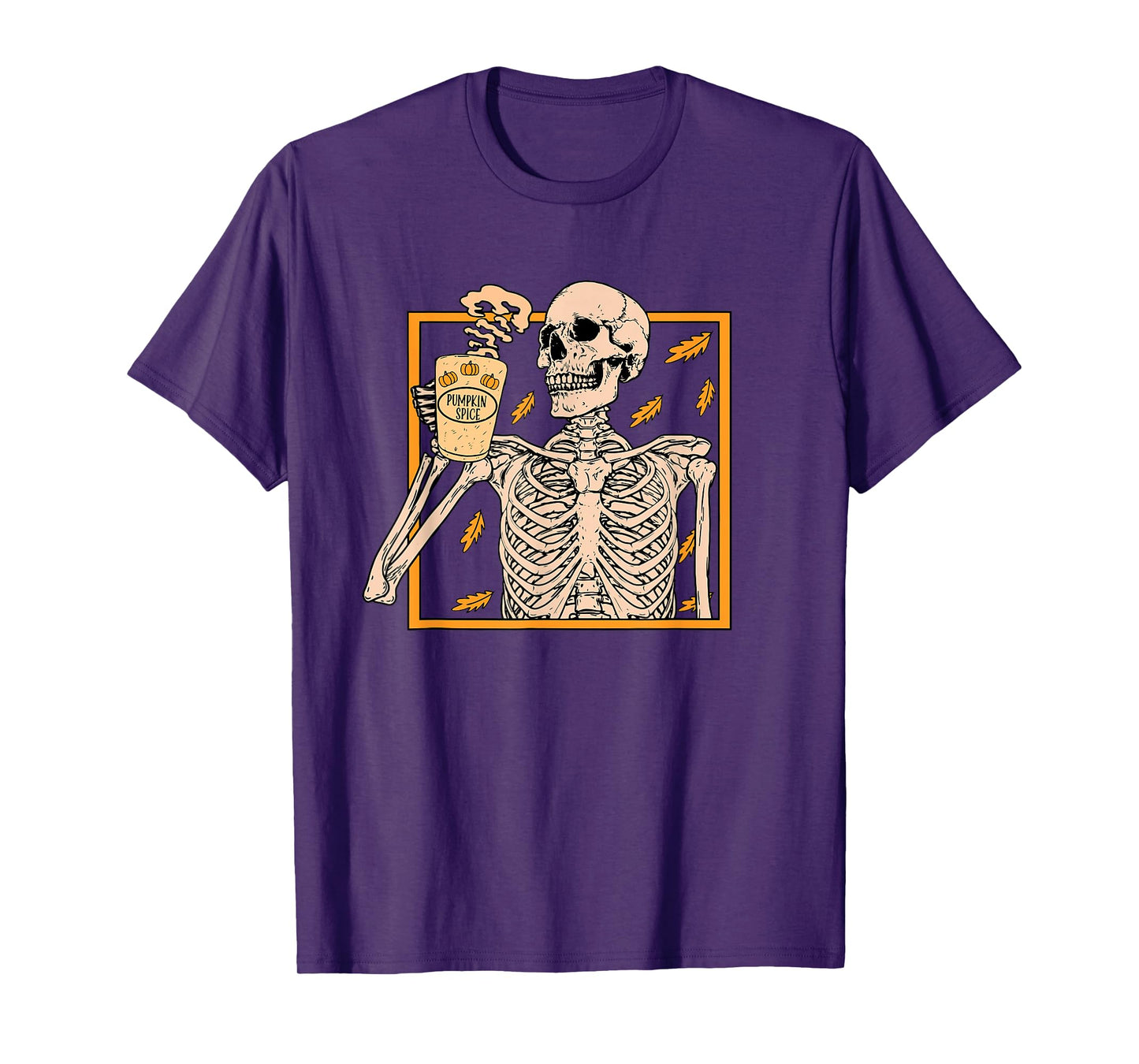 Skeleton Drinking Coffee Pumpkin Spice Latte Autumn Coffee T-Shirt