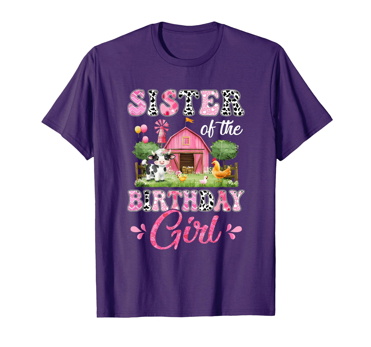 Sister Of The Birthday Girl 1St Birthday Cow Farm Family T-Shirt