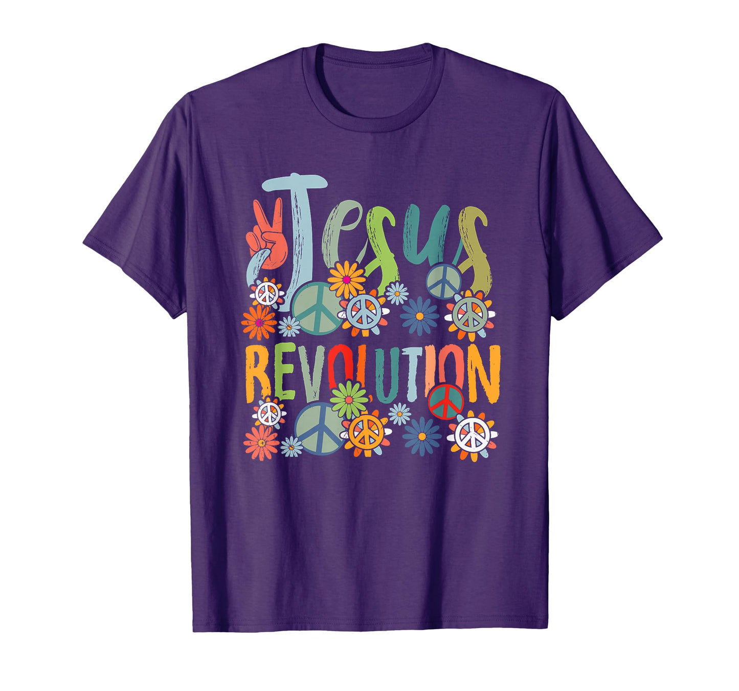 Jesus Revolution Faith Retro Groovy Flower Peace Sign T-Shirt
