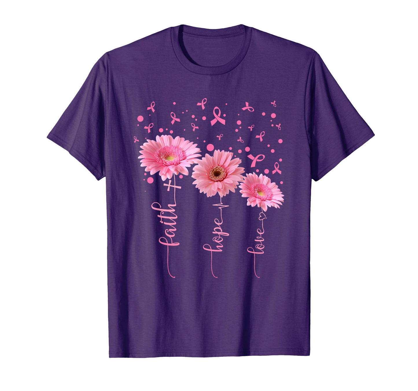 Faith Hope Love Flowers Breast Cancer Awareness Support T-Shirt