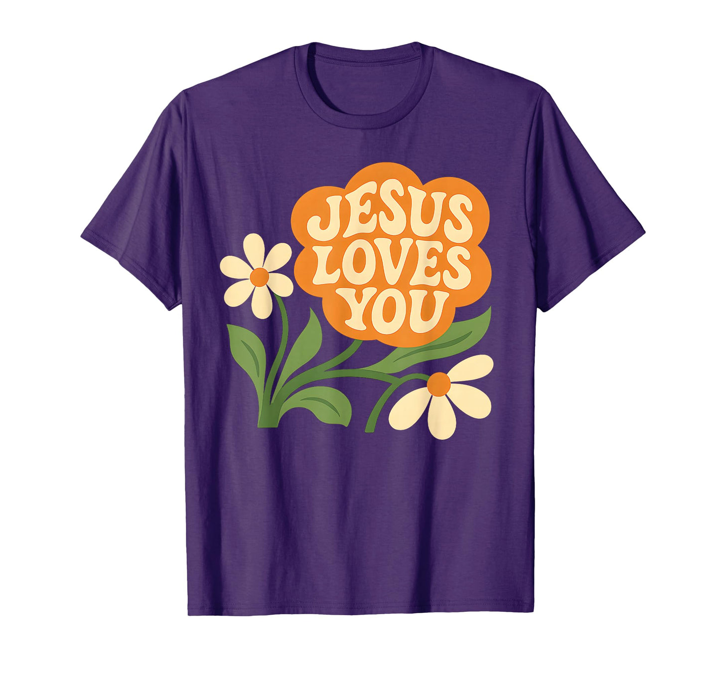 Boho Christian Flower Jesus Loves You Groovy 70s Faith Based T-Shirt