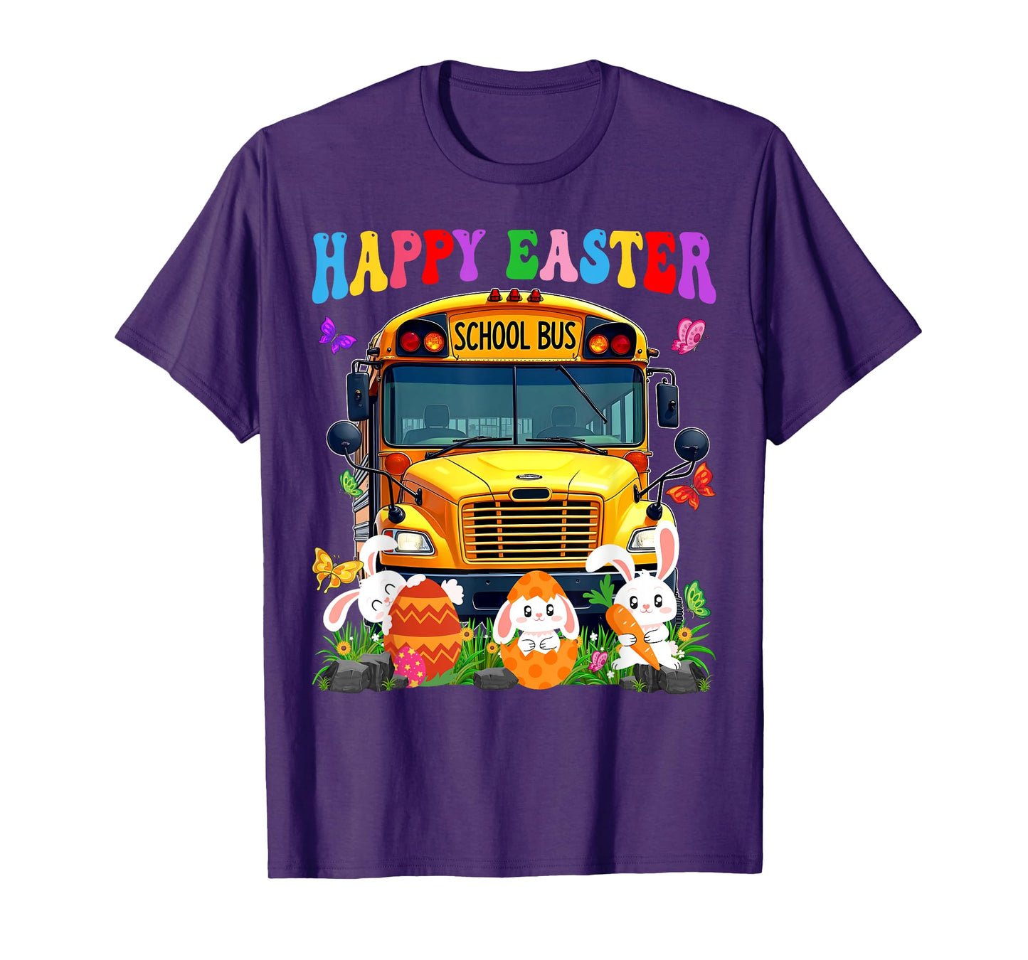 Funny School Bus With Bunnies & Easter Eggs Easter Day Boys T-Shirt