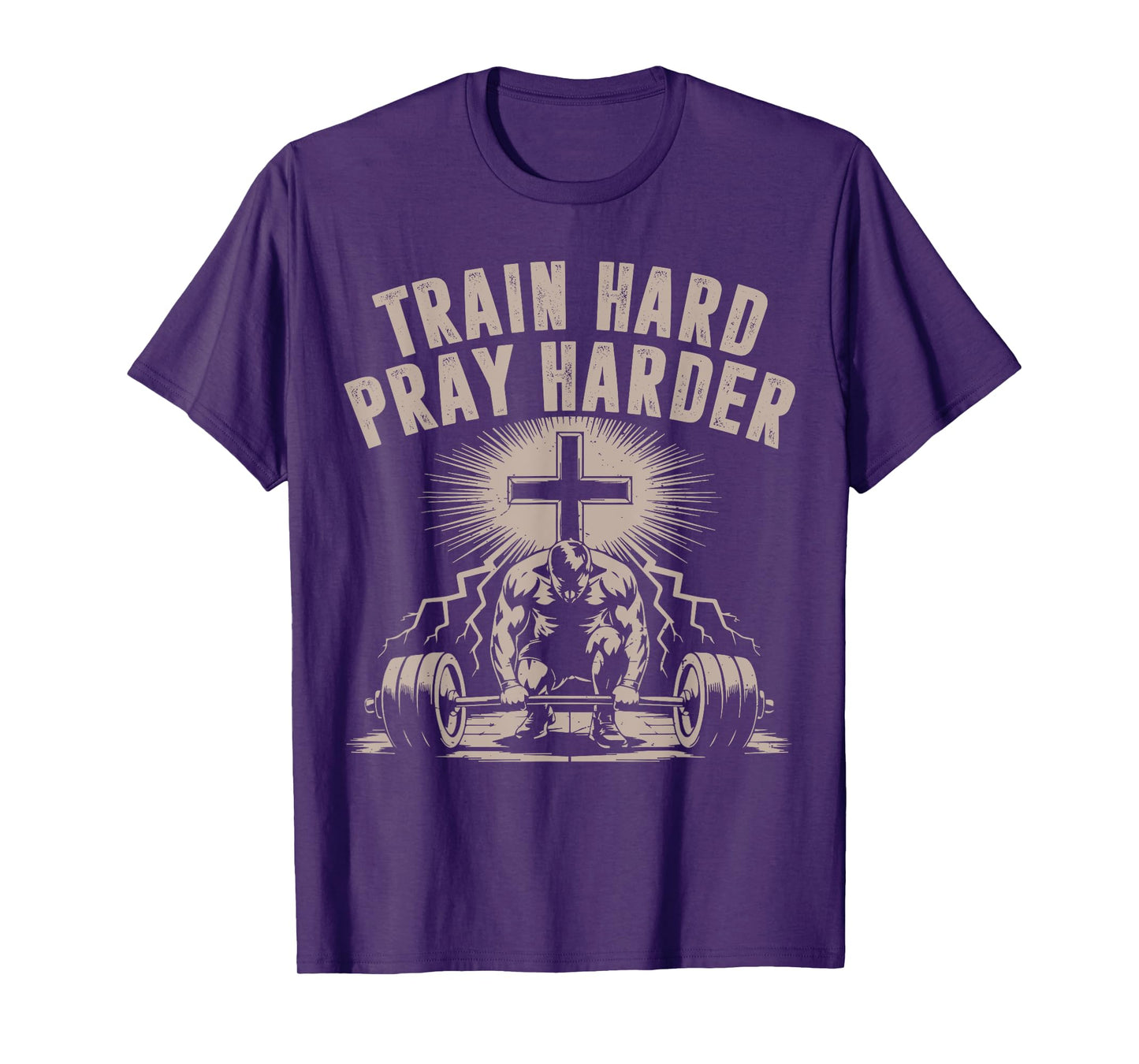 Train Hard Pray Harder Funny Christian Workout Gym Jesus Men T-Shirt