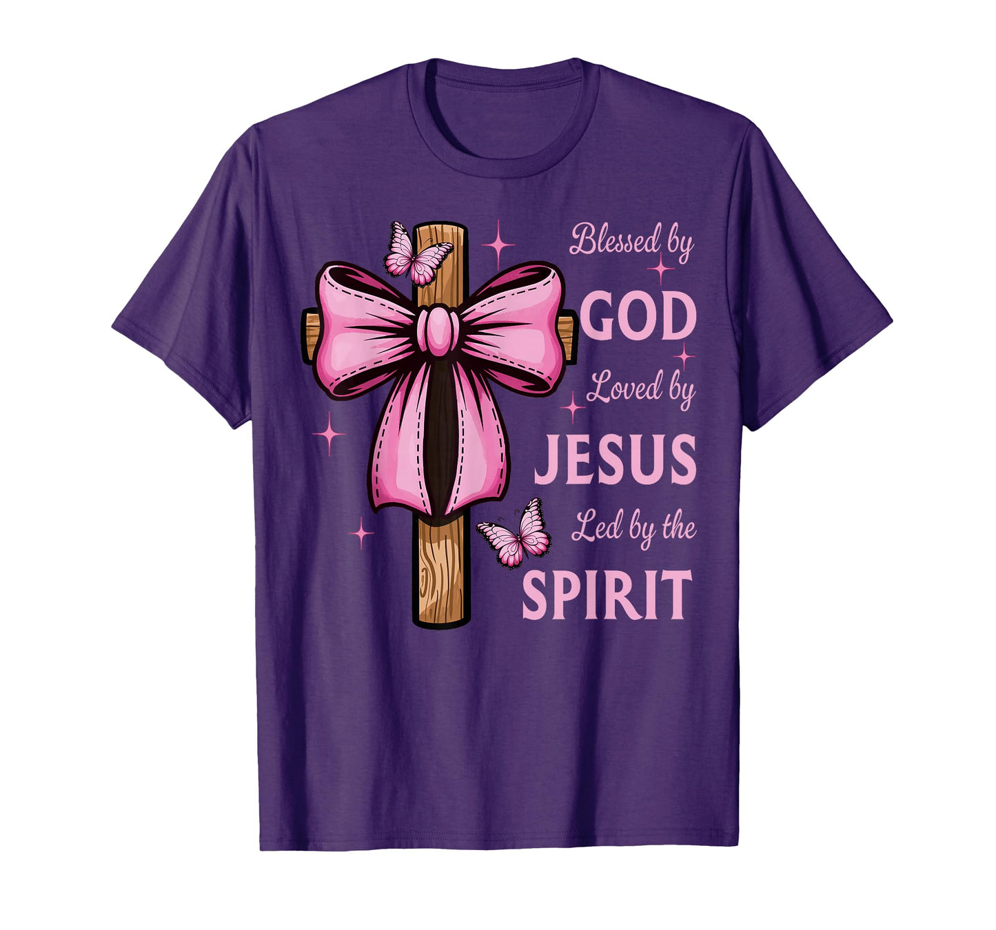 Blessed by God Loved by Jesus Pink Coquette Bow And Cross T-Shirt