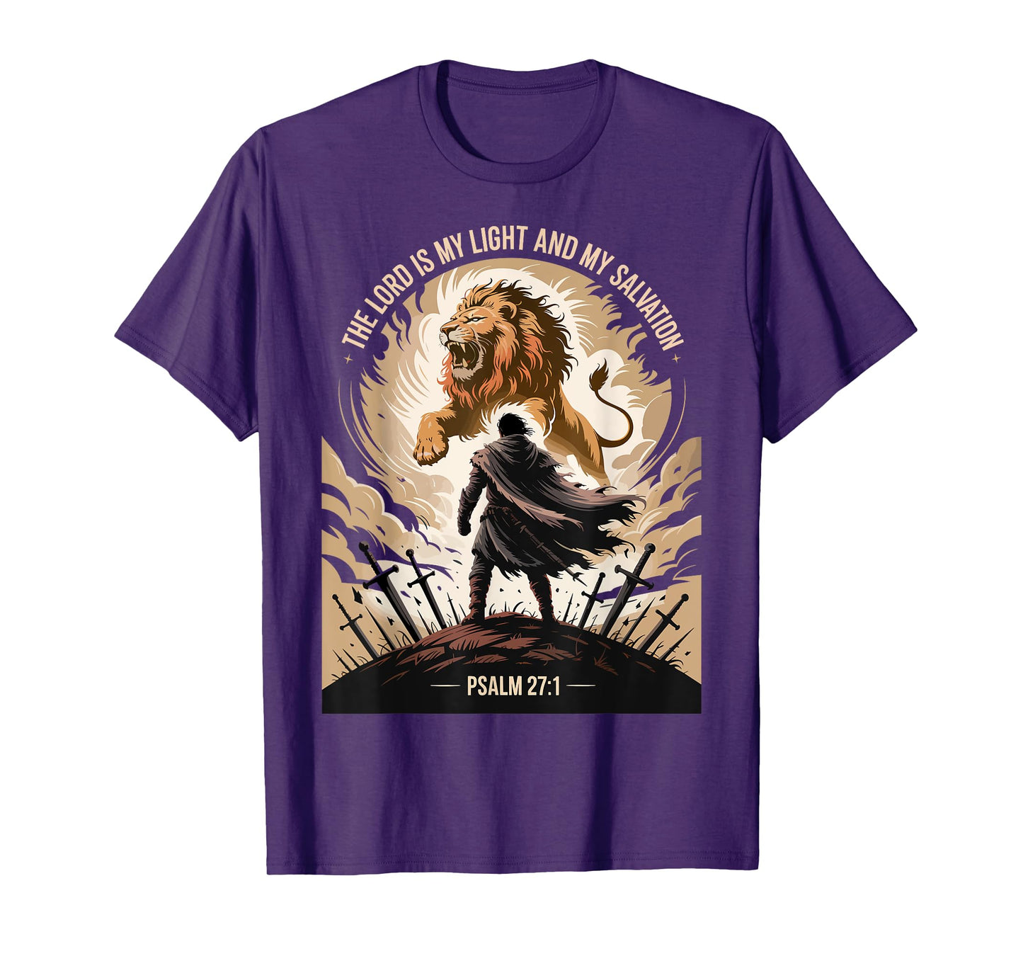 Christian Gothic Warrior Bible Verse Psalm 27:1 Lion Design T-Shirt