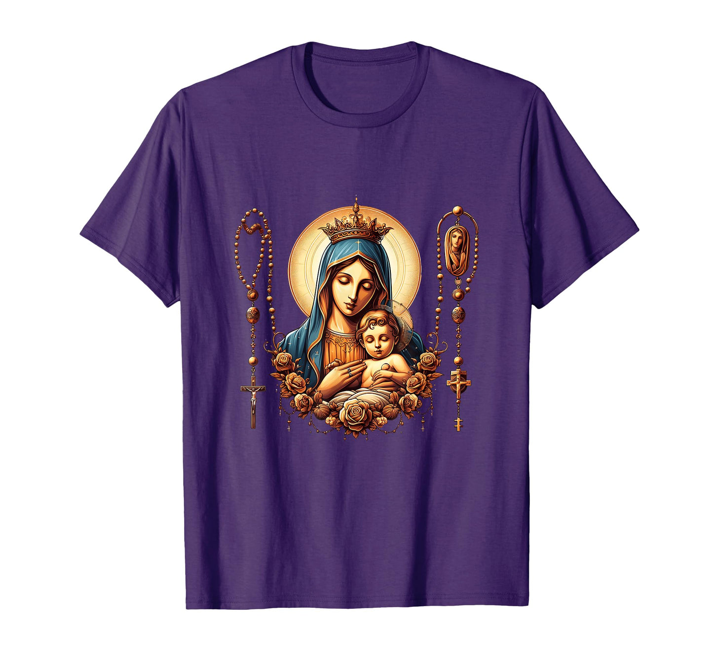 Holy Rosary Virgin Mary Baby Jesus Catholic Rosary Mysteries T-Shirt