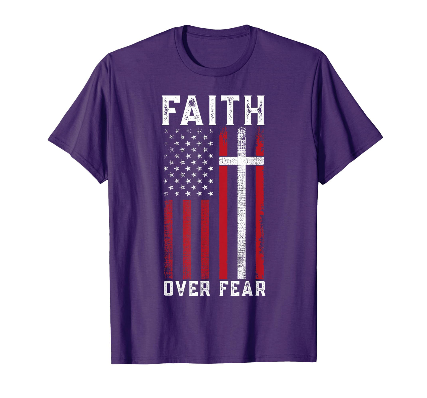 Inspirational Faith Over Fear USA Flag Christian Cross Jesus T-Shirt for Women Girls Kids Men