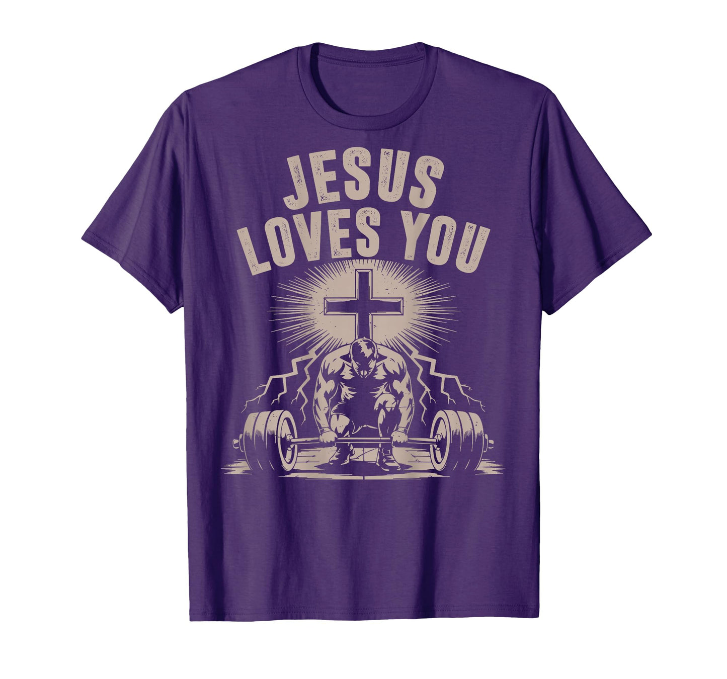 Jesus Loves You Funny Christian Workout Gym Barbell Cross T-Shirt