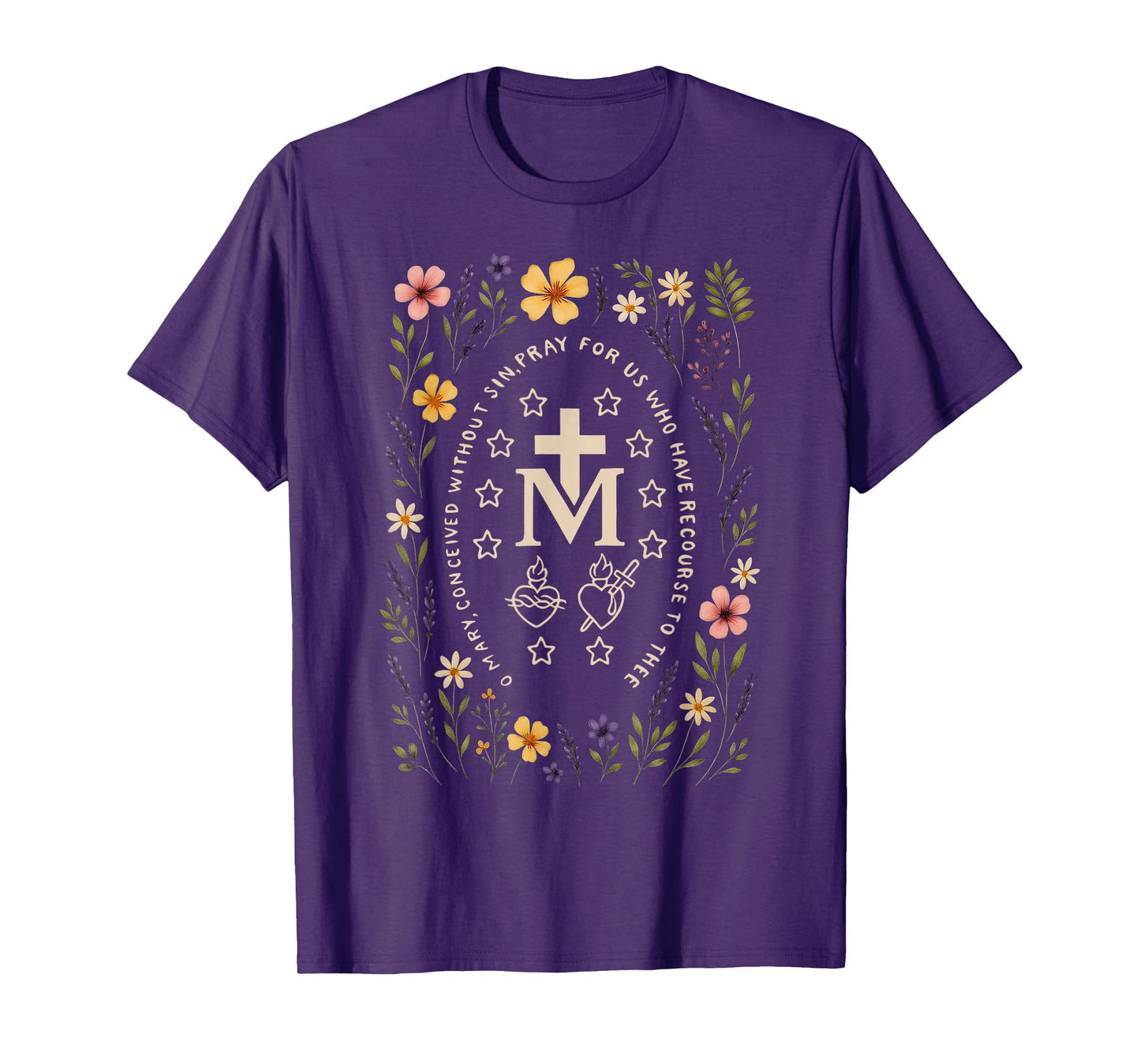 Marian Cross Floral Virgin Mary Catholic Mary T-Shirt