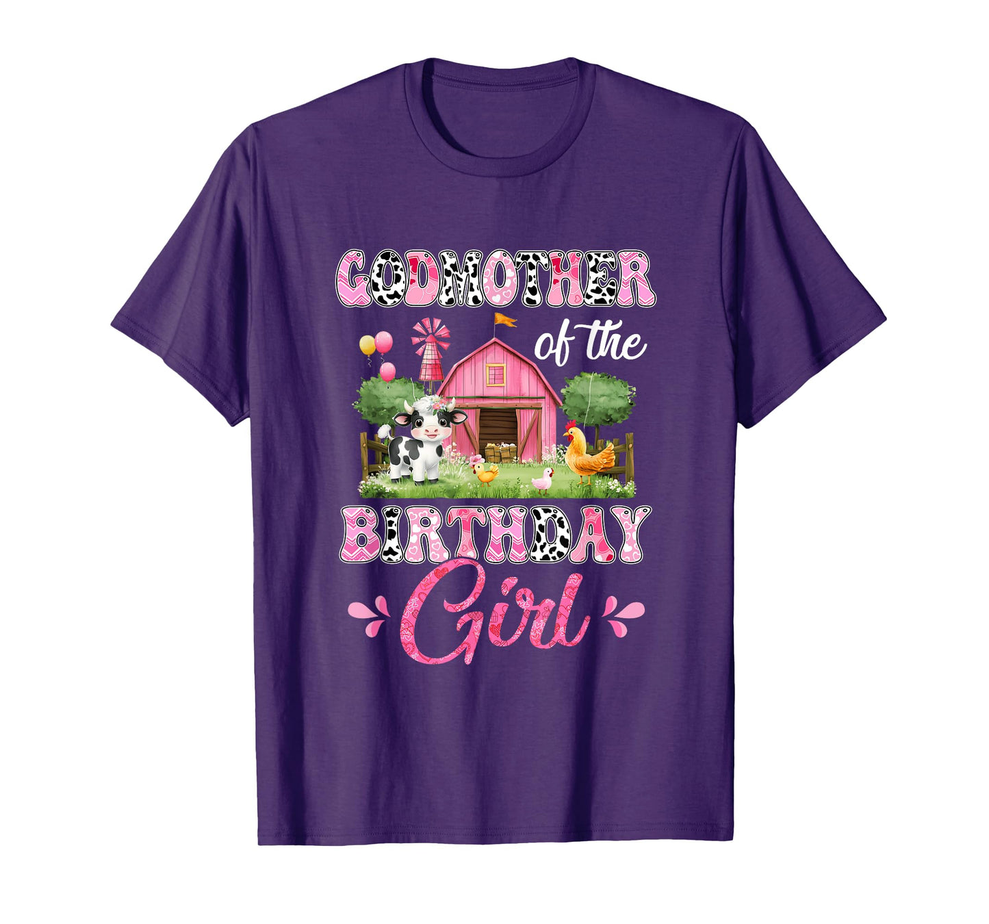 Godmother Of The Birthday Girl 1St Birthday Cow Farm Family T-Shirt