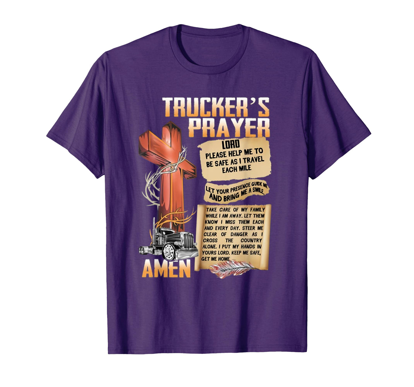 Trucker's Prayer Amen Cross Truck Drive Lover T-Shirt