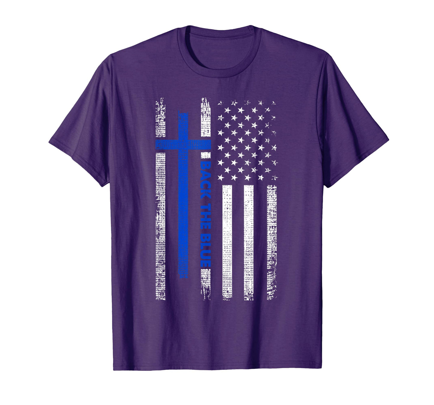 Back The Blue Jesus Faith Cross Police Thin Blue Line Flag T-Shirt