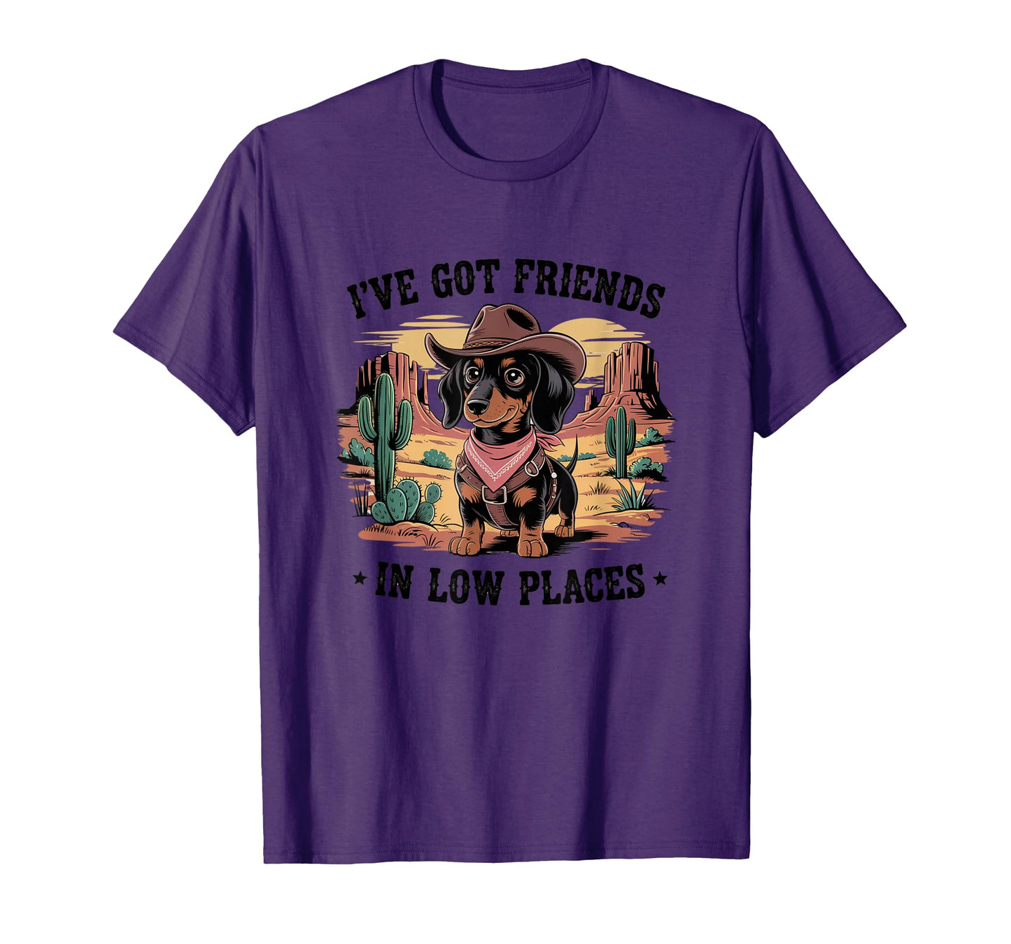 Sarcastic Animal Dachshund Desert Cowboy Design T-Shirt