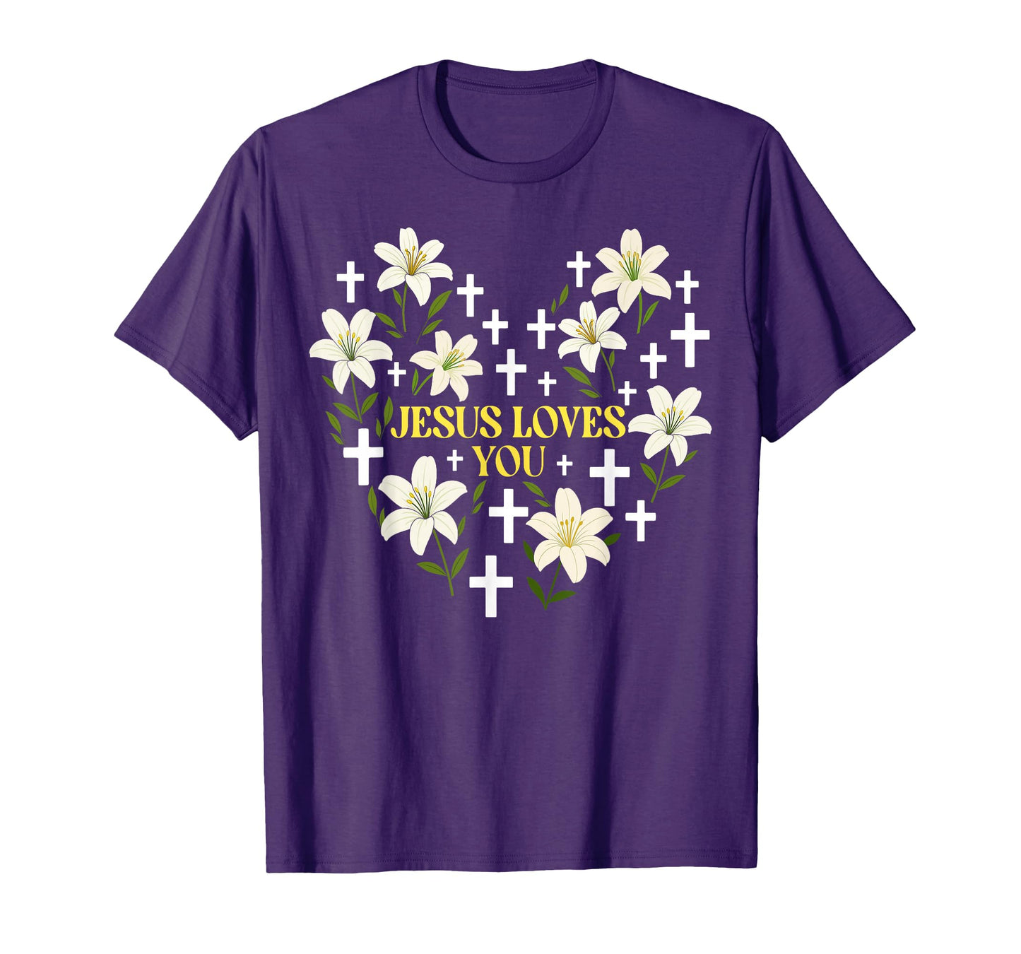 Jesus Loves You Christian Cross God Faith Bible Pray Flower T-Shirt