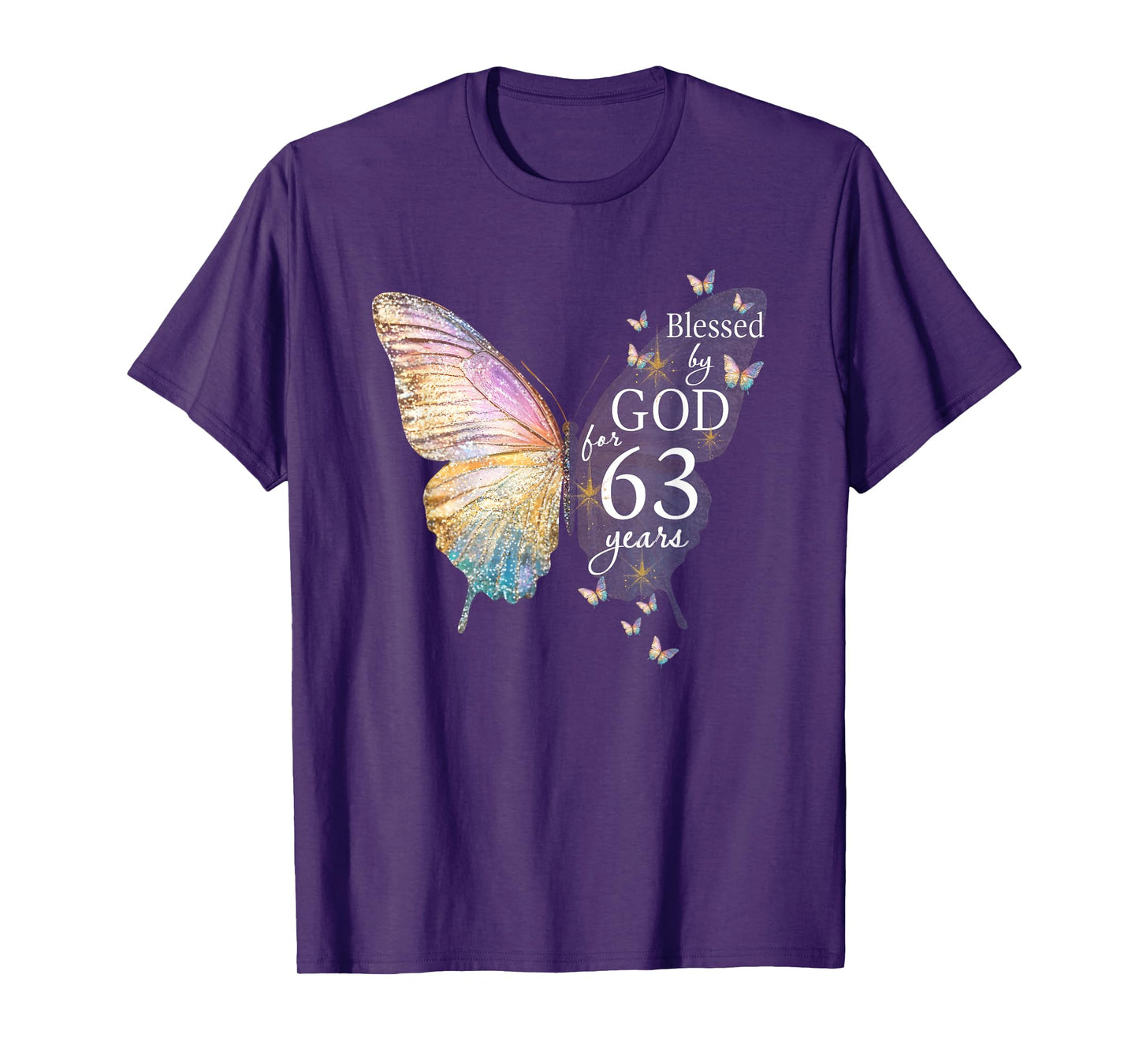 Blessed By God For 63 Years Old Butterfly Art 63rd Birthday T-Shirt