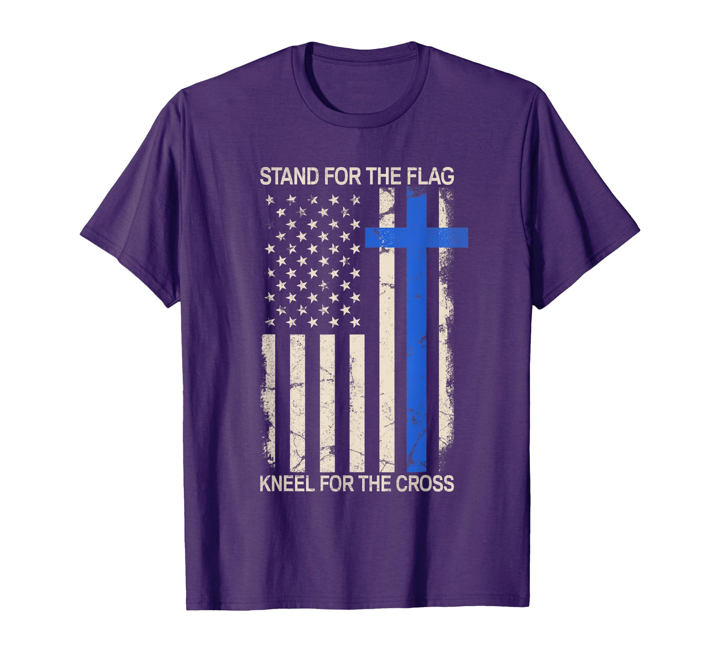 Stand For The Flag Kneel For The Cross Thin Blue Line Flag T-Shirt