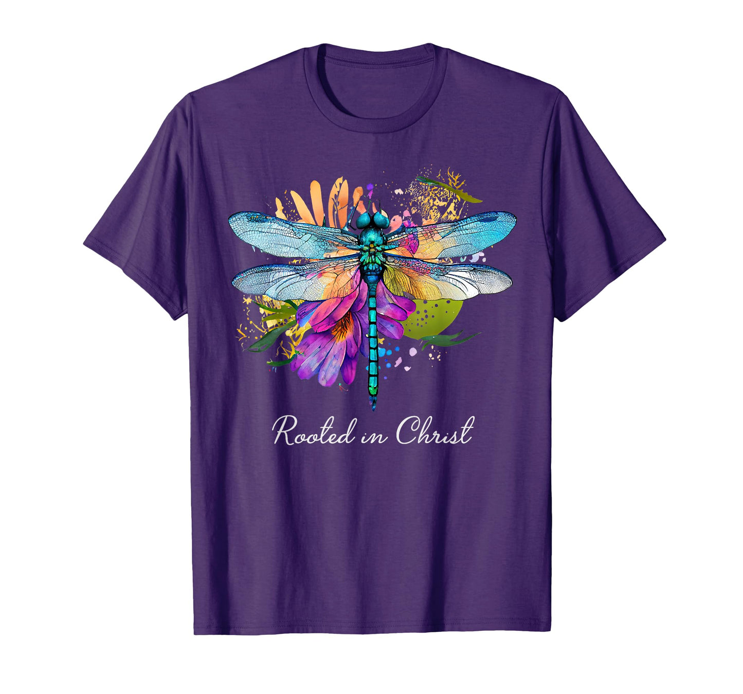 Rooted in Christ Floral Dragonfly Christian Summer T-Shirt for Men Women Girls Kids