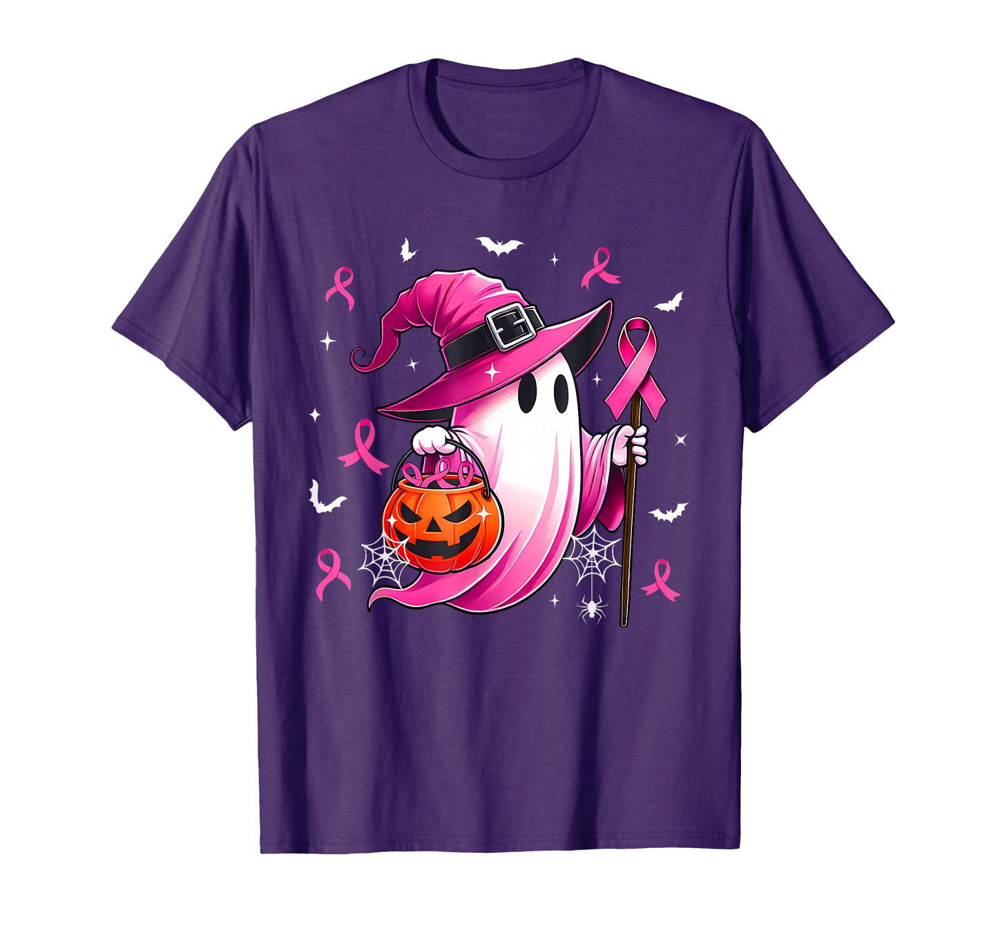 Breast Cancer Awareness Pink Ghost Witch Halloween Women T-Shirt