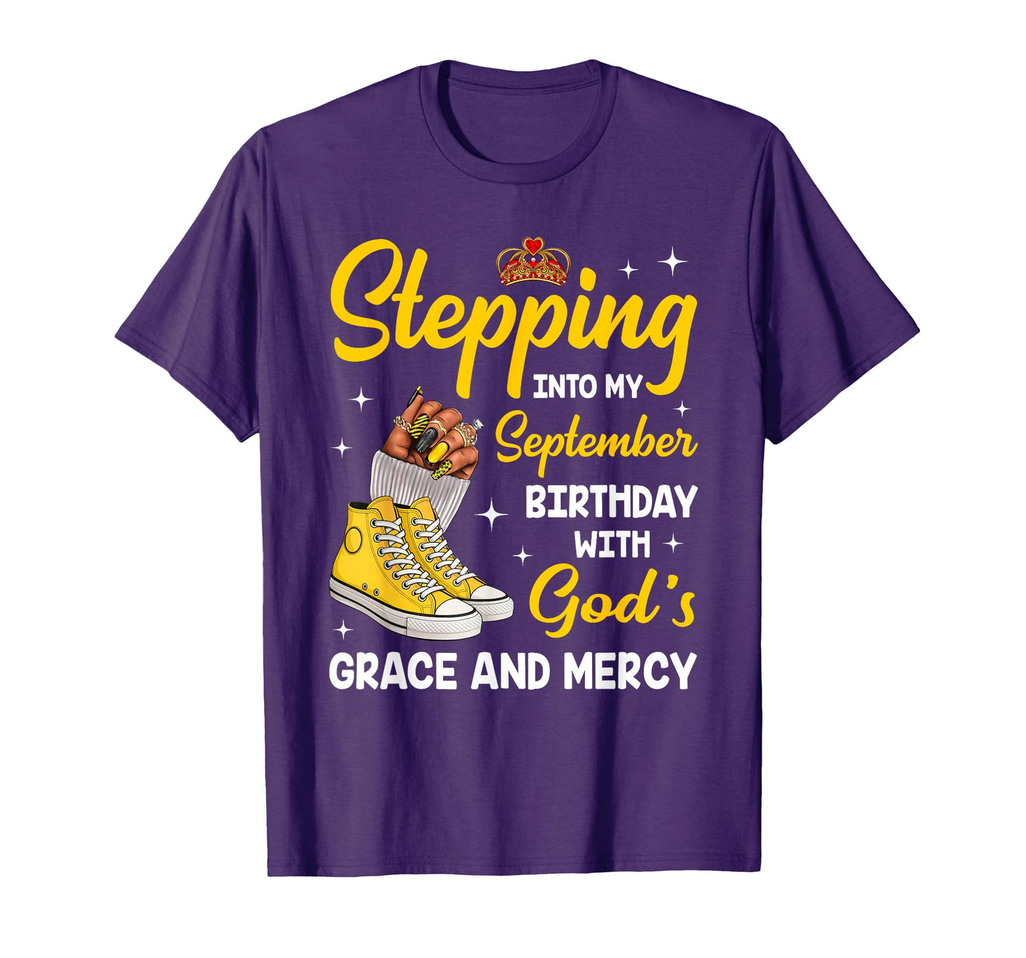 Stepping Into My September Birthday Queen Melanin Afro Woman T-Shirt