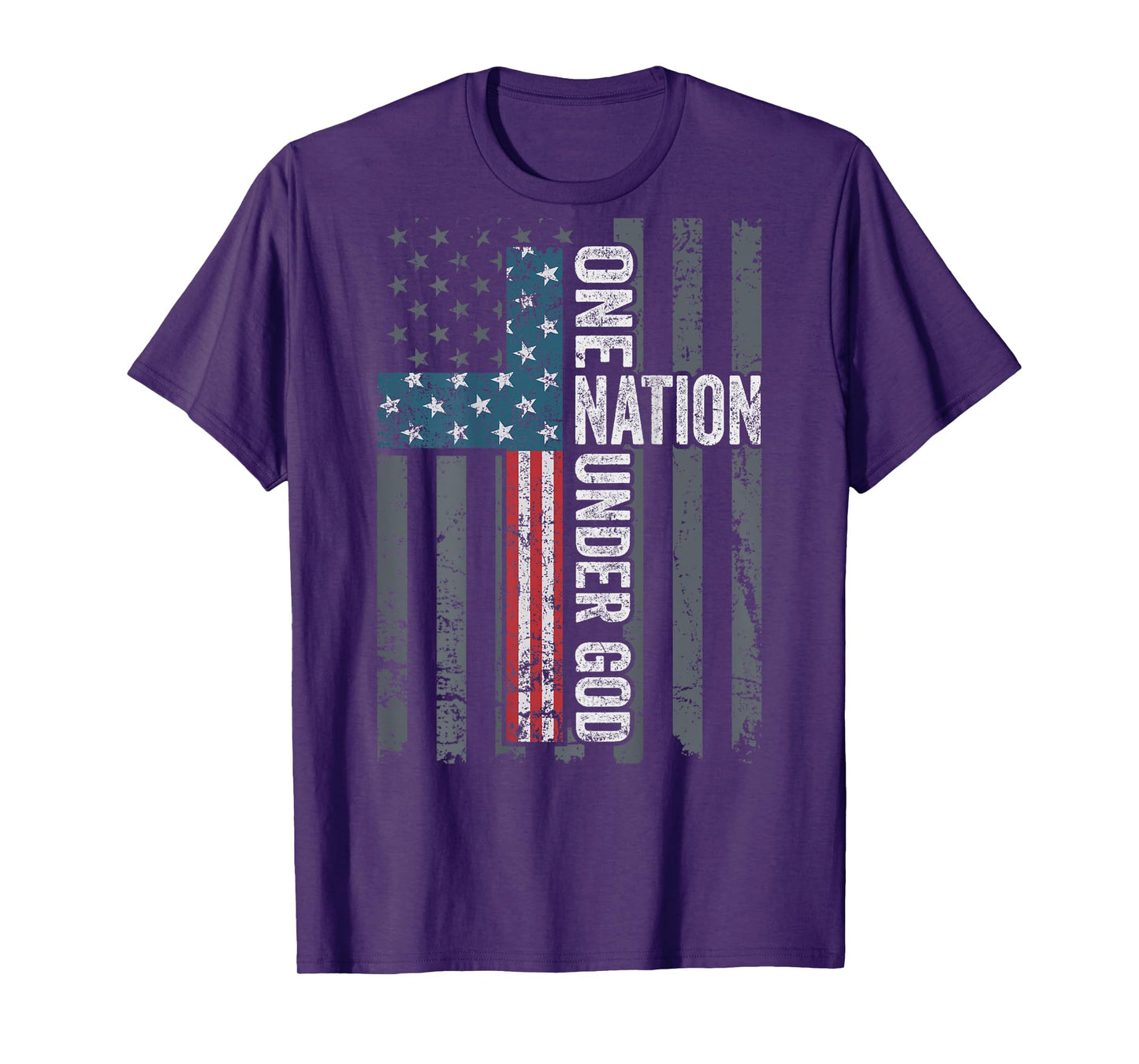 ONE NATION UNDER GOD - USA Cross Flag Christian - ON BACK T-Shirt