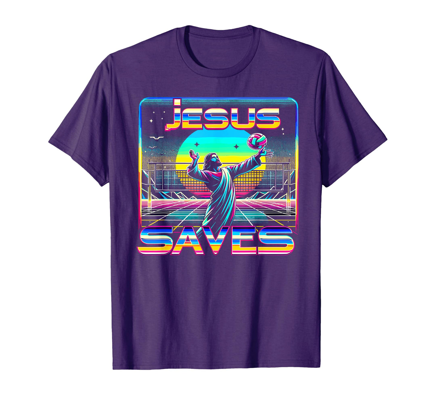 80s Vaporwave Jesus Saves Volleyball T-Shirt
