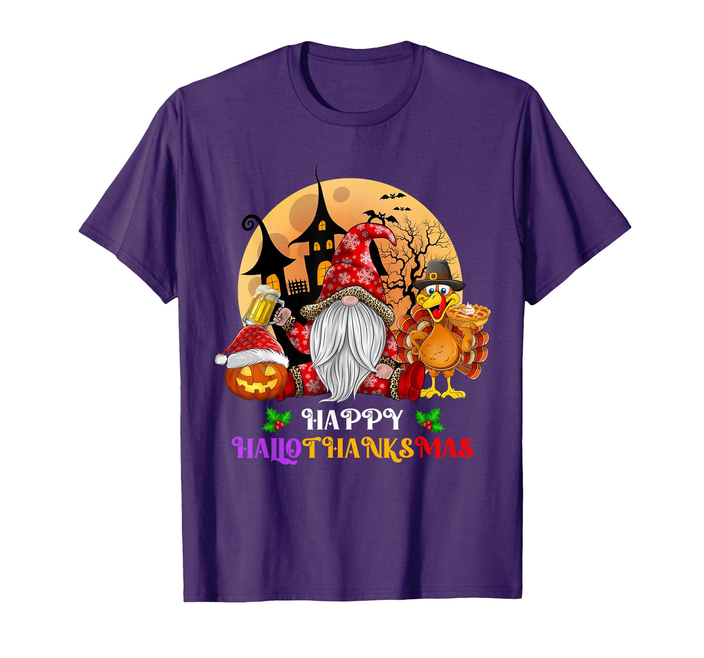 Happy Hallothanksmas Halloween Thanksgiving Merry Christmas T-Shirt