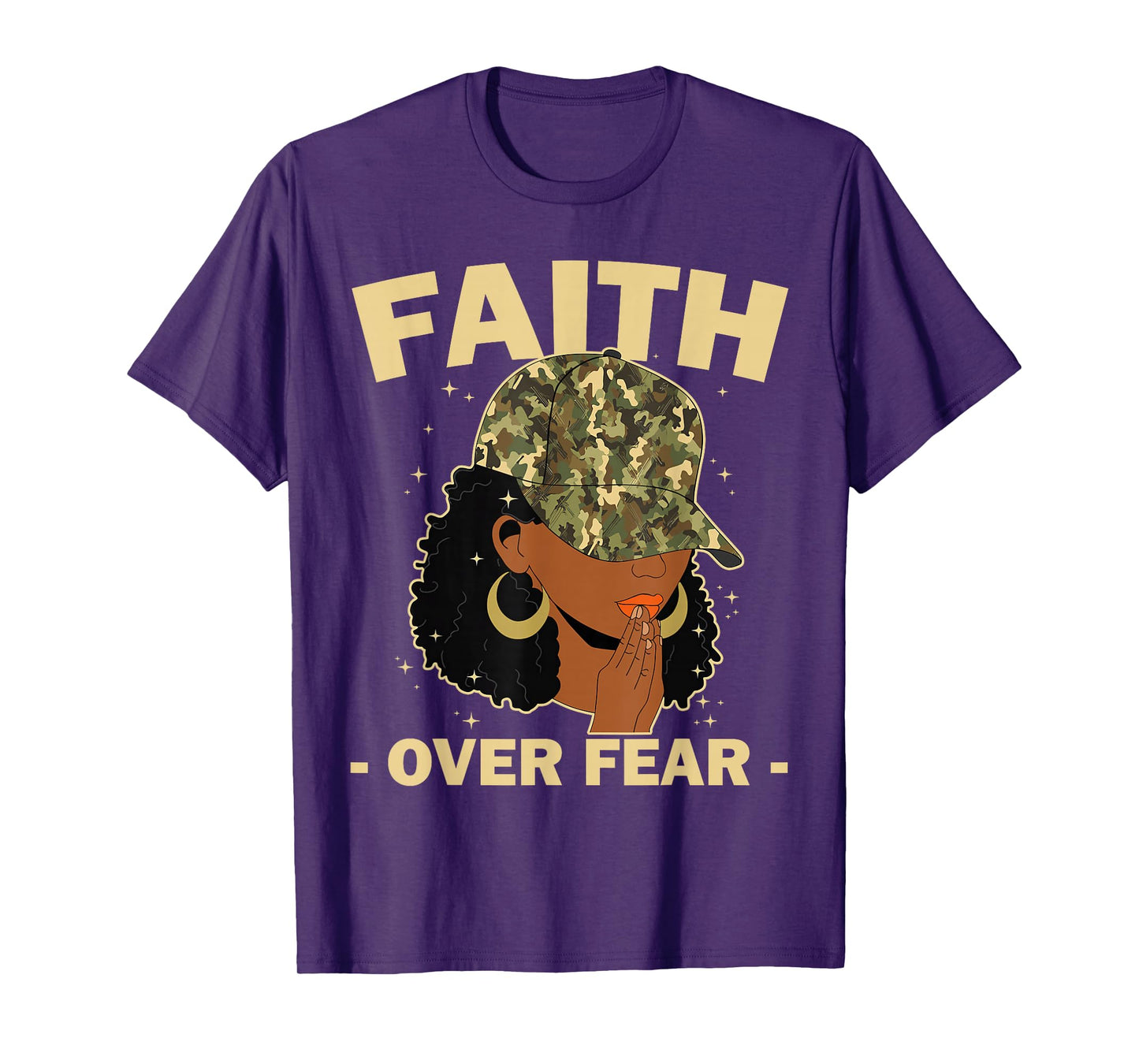 Faith Over Fear Christian Camo African American Afro Women T-Shirt