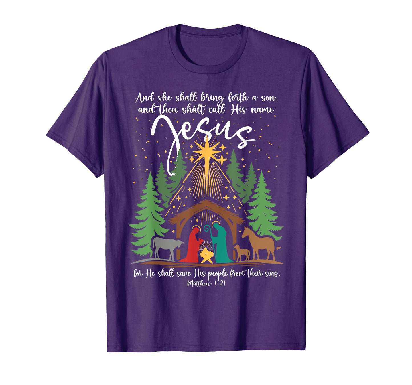 She Shall Bring Forth A Son Jesus Christmas Nativity Scene T-Shirt