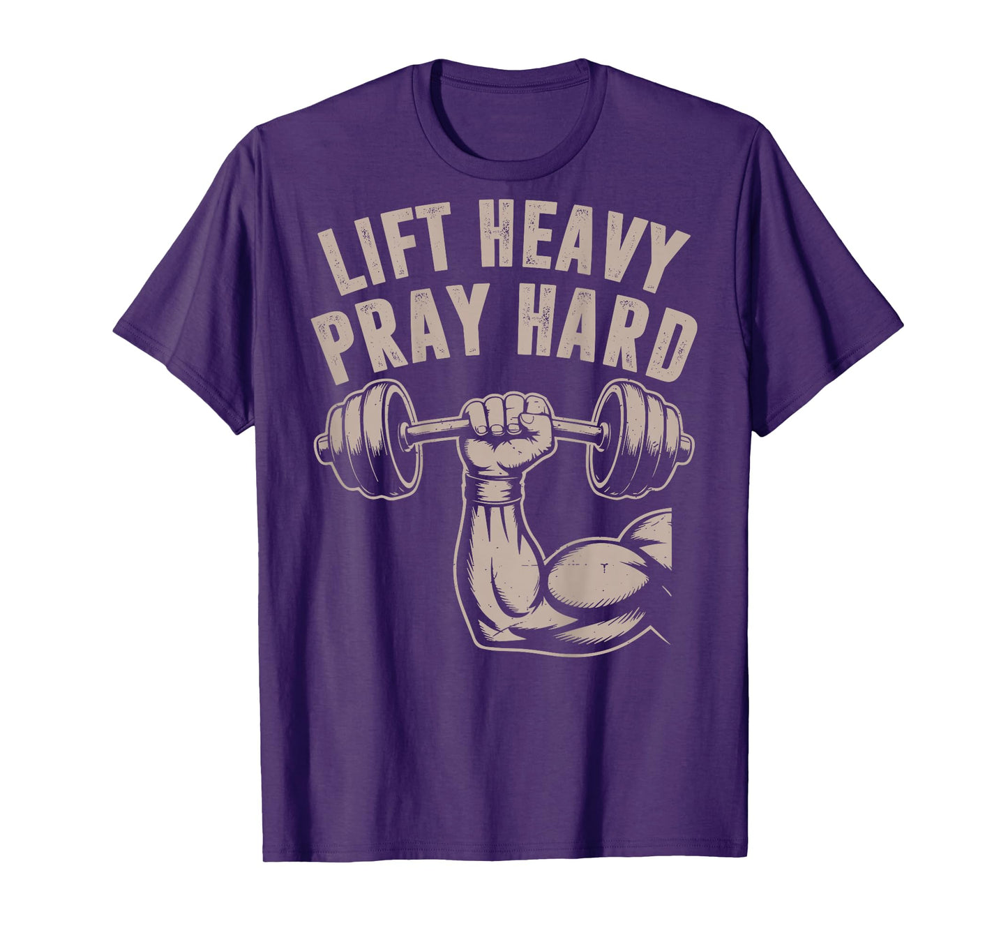 Men's Lift Heavy Pray Hard Christian Workout Jesus Gym Funny T-Shirt